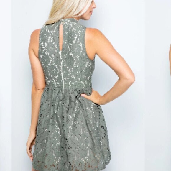 Sexy Olive Green Lace Mini Dress - L - Picture 5 of 7